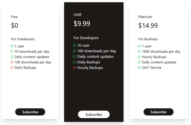 Pricing Card UI for web design 