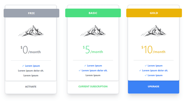 Pricing Card UI for web design 
