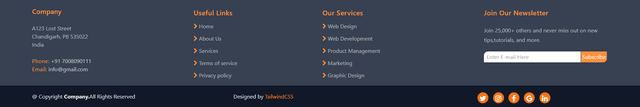  Footer UI design with code by tailblocks.shop