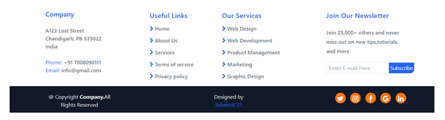 Footer UI design with code by tailblocks.shop 