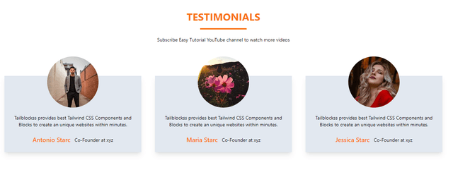  Testimonial Tailwind CSS Blocks - Tailblocks