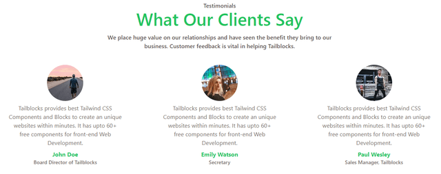  Testimonial Tailwind CSS Blocks - Tailblocks
