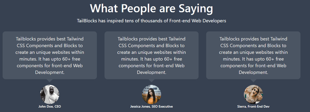  Testimonial Tailwind CSS Blocks - Tailblocks
